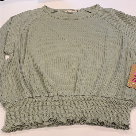 NWT Vanilla Star Green Elastic Waist Waffle Top - Picture 2 of 5